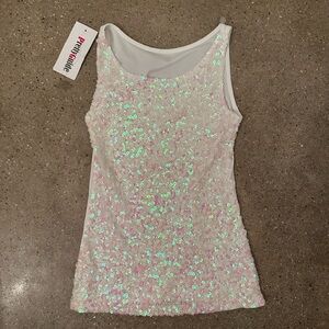 Vintage Sequin White Tank Pink Boat Neck